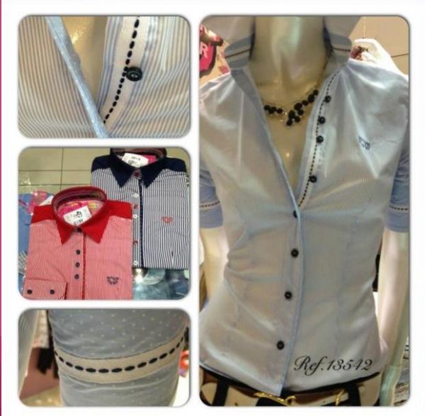 13542-Camisa Fem.Listrada c/ detalhe liso